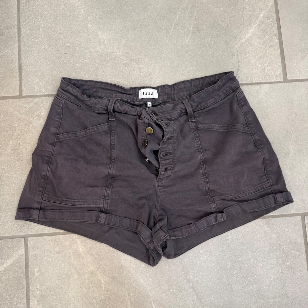 Pistola Women Brown Button Fly Cuffed Denim Shorts Size 31